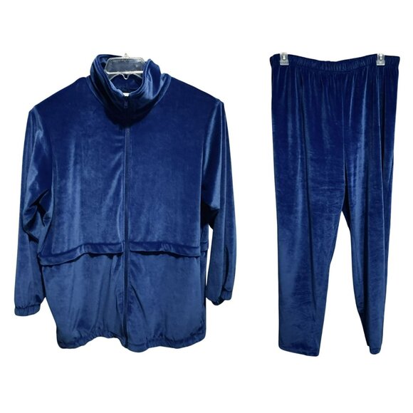 Roman's Vintage Y2K Velour Track Suit Royal Blue Zip Front Jacket & Pants 1X - Picture 1 of 5